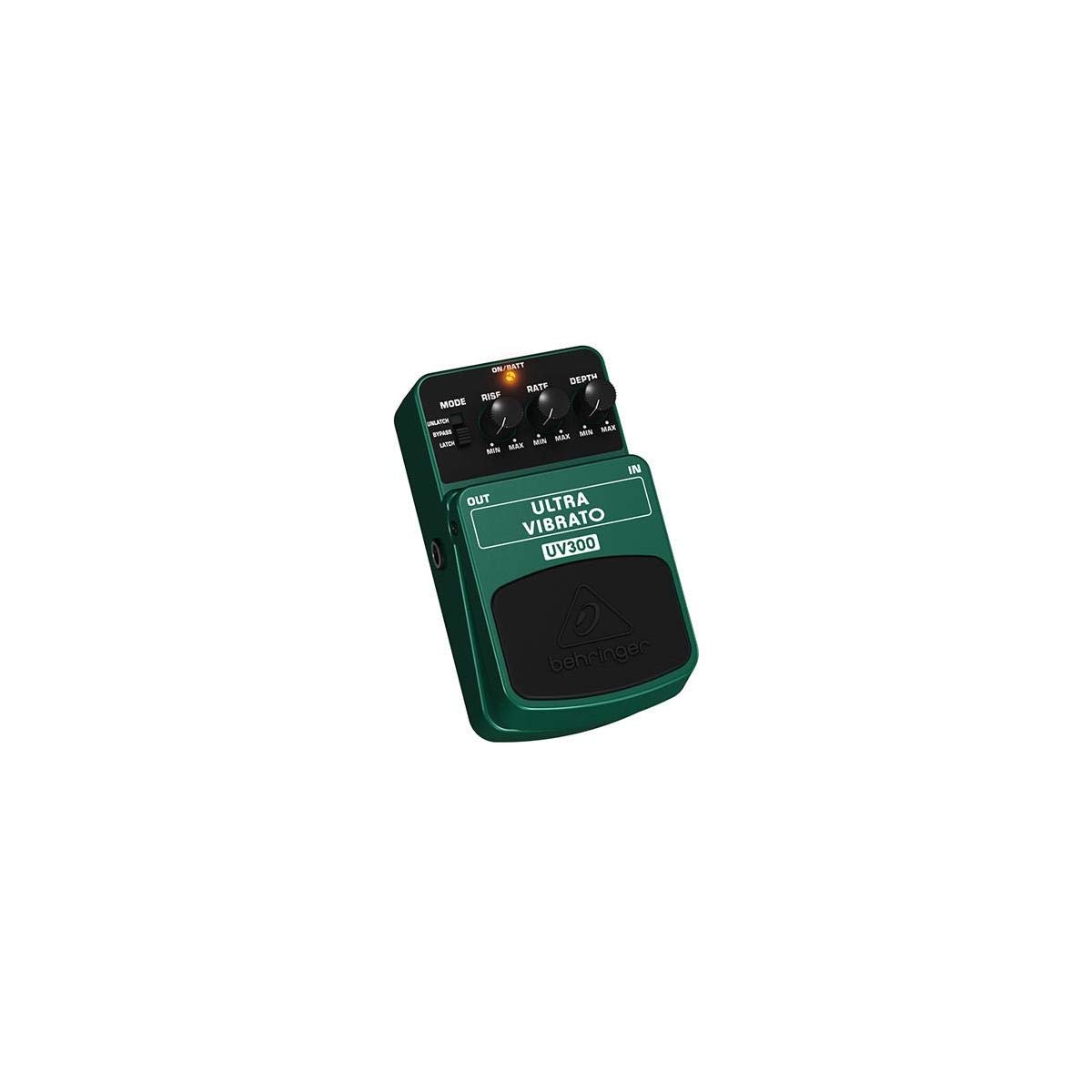 Green Behringer Ultra Vibrato UV300 guitar effects pedal with control knobs