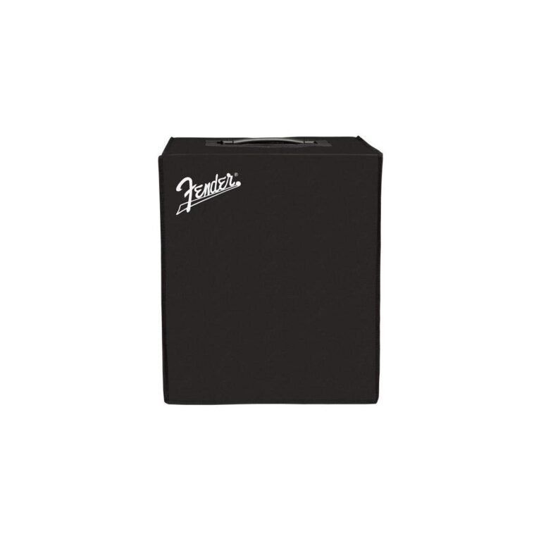 Black Fender amplifier cover with white logo and handle