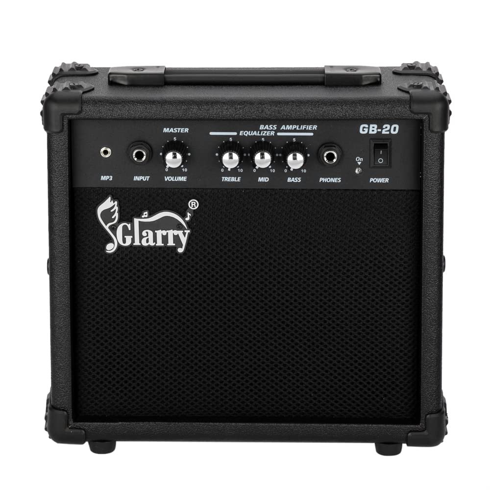 Black Sglarry GB-20 bass amplifier with knobs, controls, and speaker grill