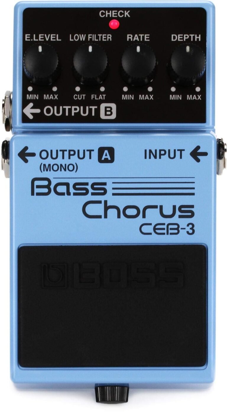 Blue Boss Bass Chorus CEB-3 effects pedal with knobs and inputs