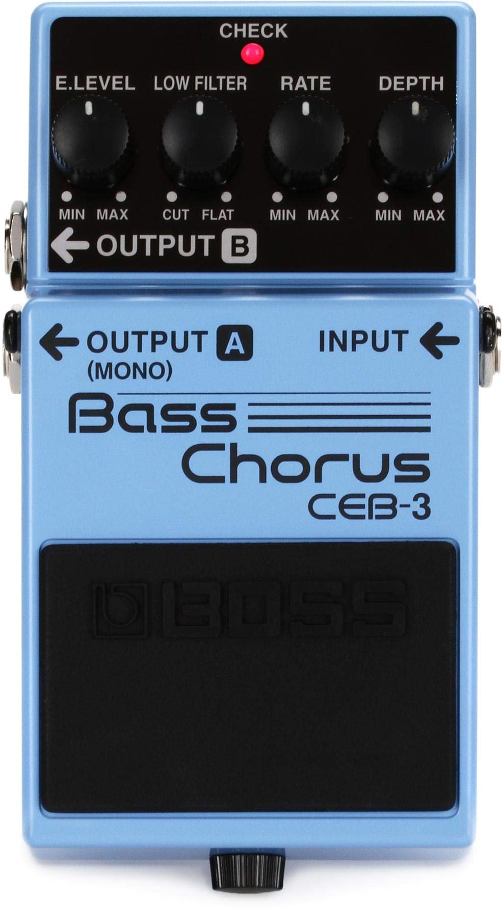 Blue Boss Bass Chorus CEB-3 effects pedal with knobs and inputs