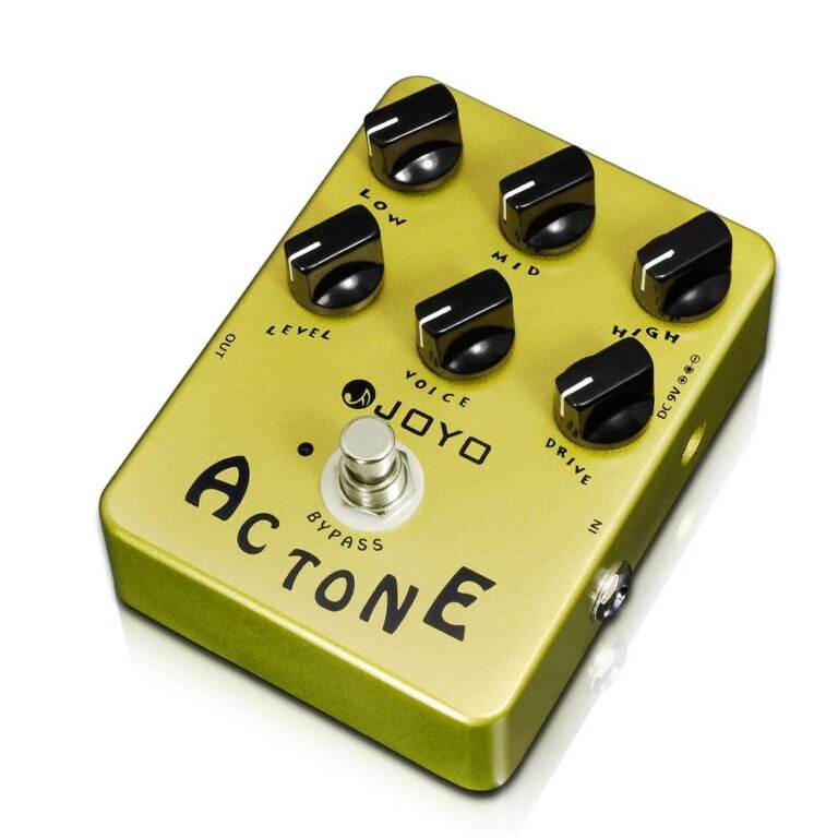 Yellow Joyo AC Tone guitar effects pedal with six control knobs
