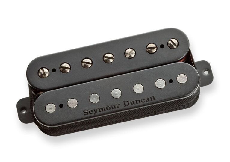 Seymour Duncan guitar pickup with visible screws and brand name