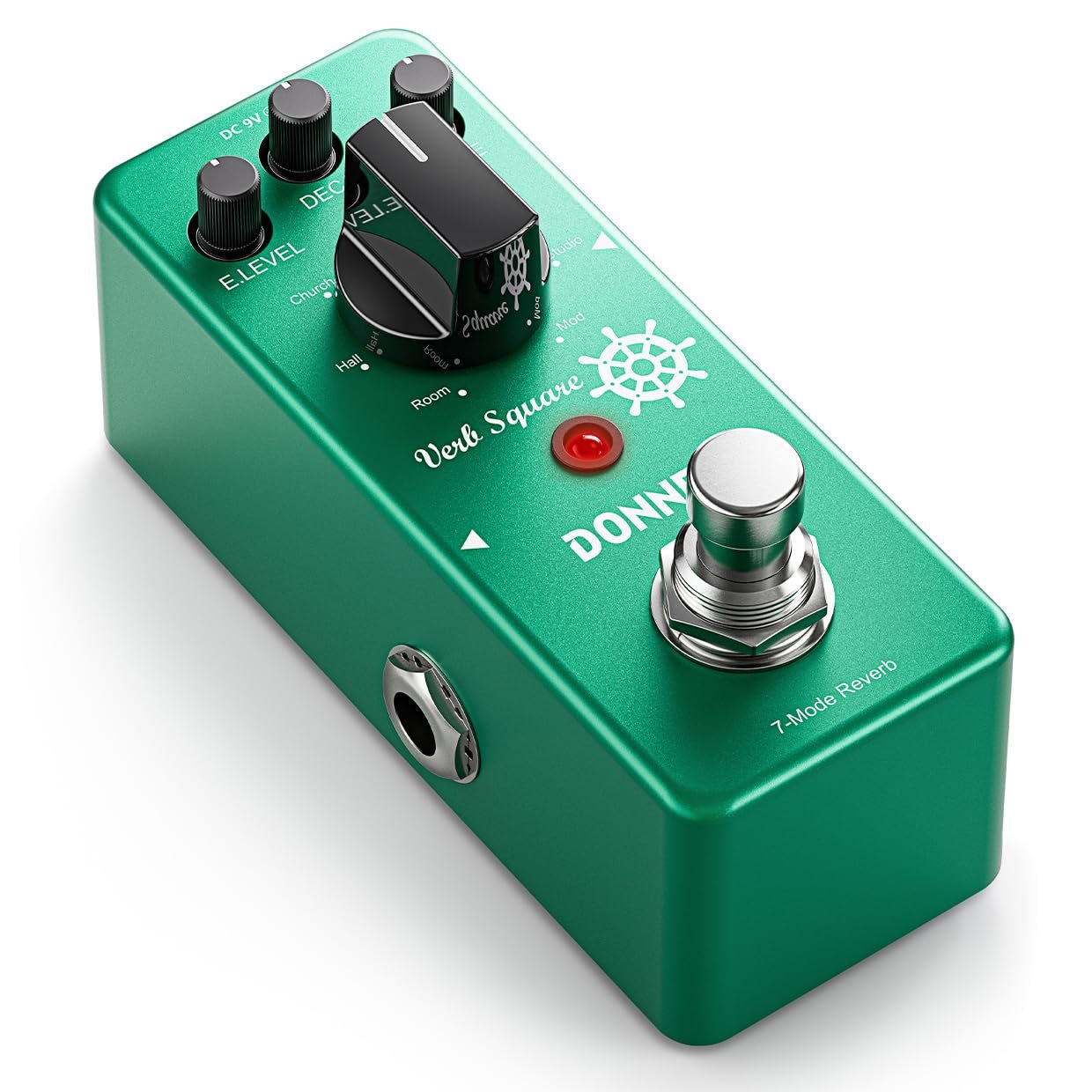 Green Donner Verb Square guitar effects pedal with knobs and footswitch