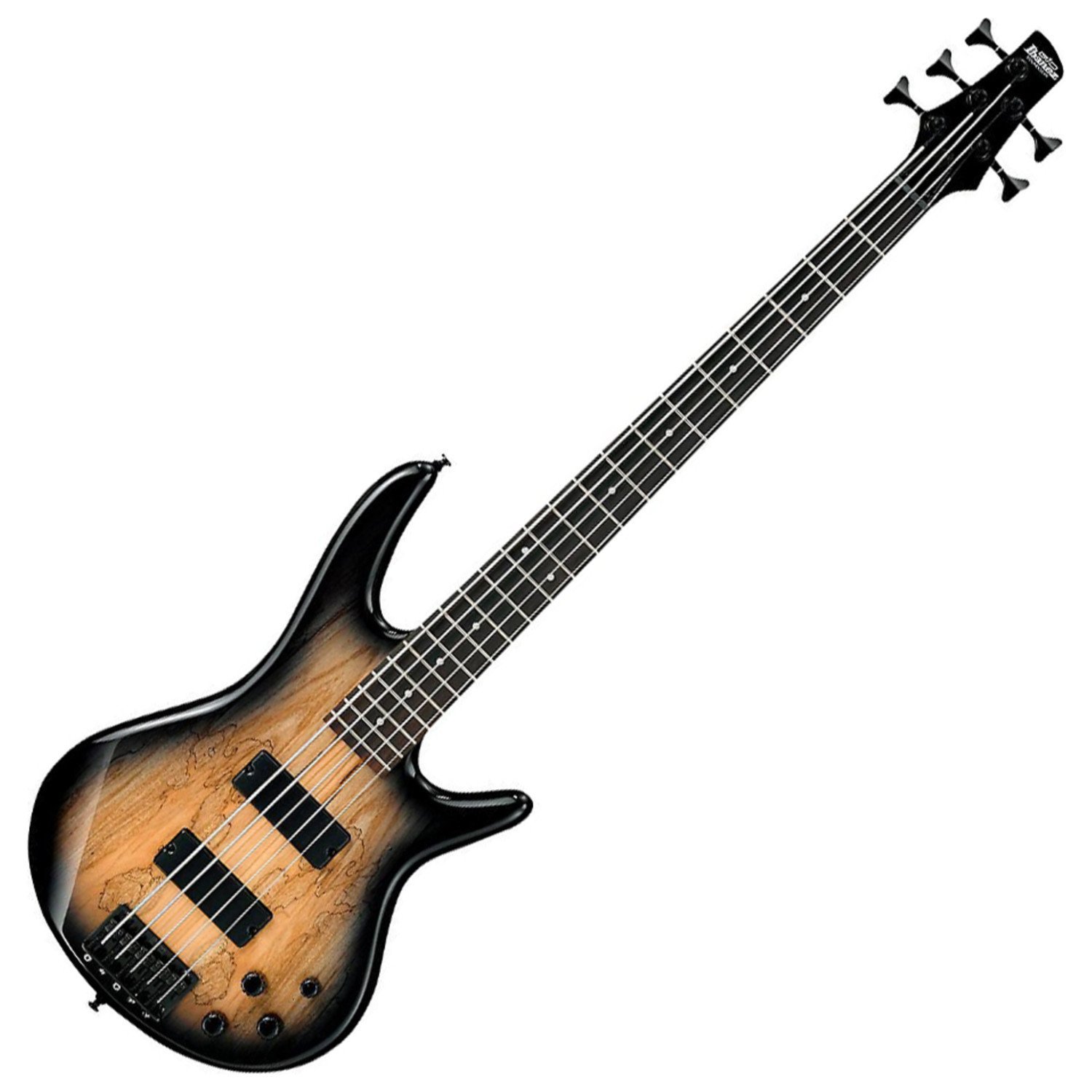 Ibanez 5-string electric bass guitar with a black and brown finish