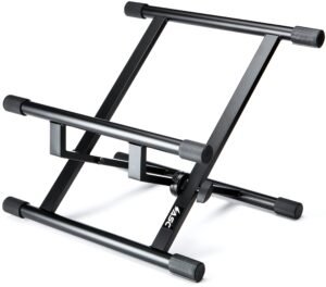 Black metal keyboard stand with adjustable height and rubber feet