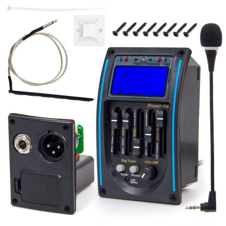 Guitar pickup and preamp system with tuner, microphone, and various components
