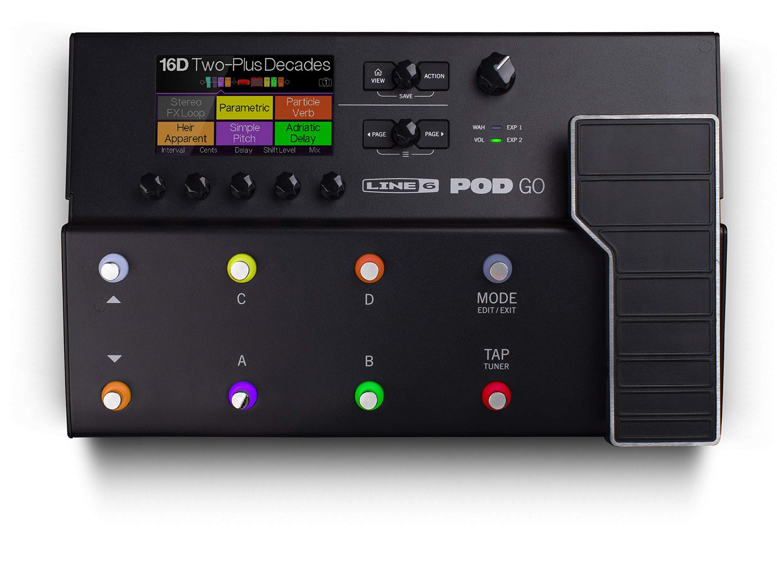 Black Line 6 POD GO guitar effects processor with footswitch and screen