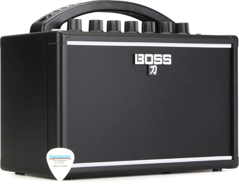 Black Boss Katana guitar amplifier with handle and Sweetwater sticker
