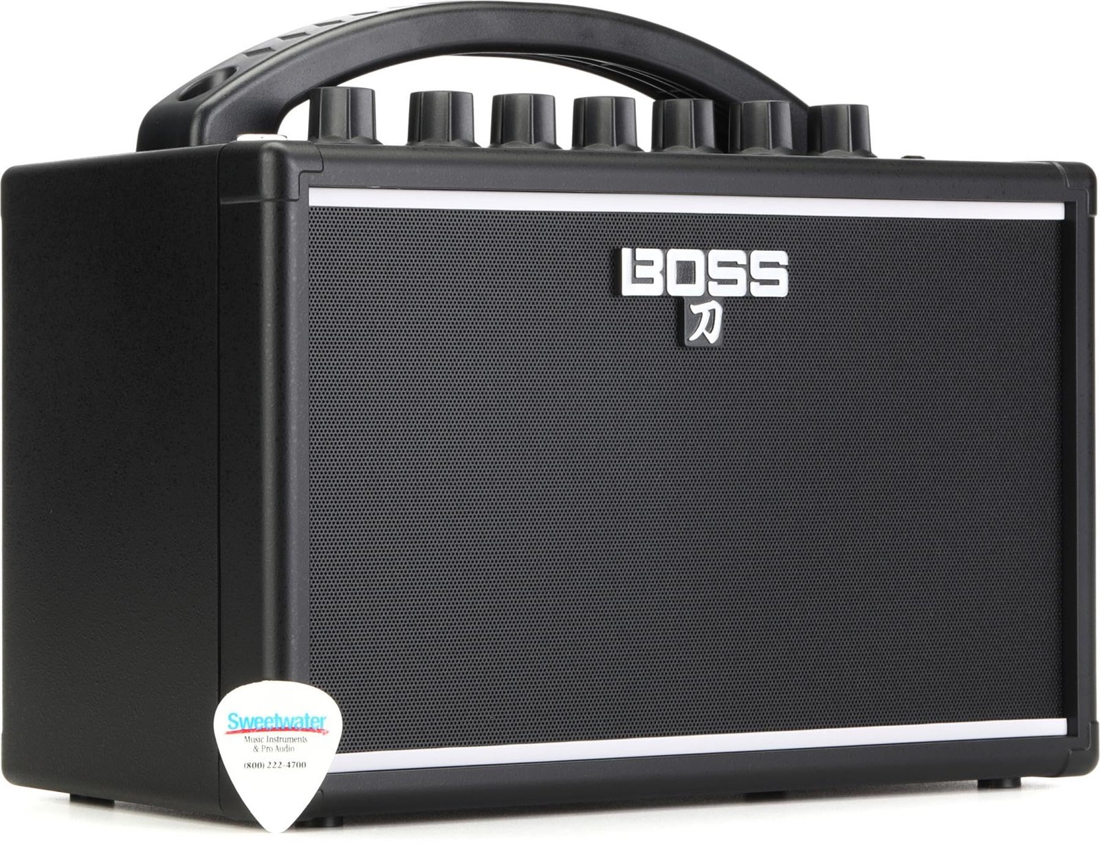 Black Boss Katana guitar amplifier with handle and Sweetwater sticker