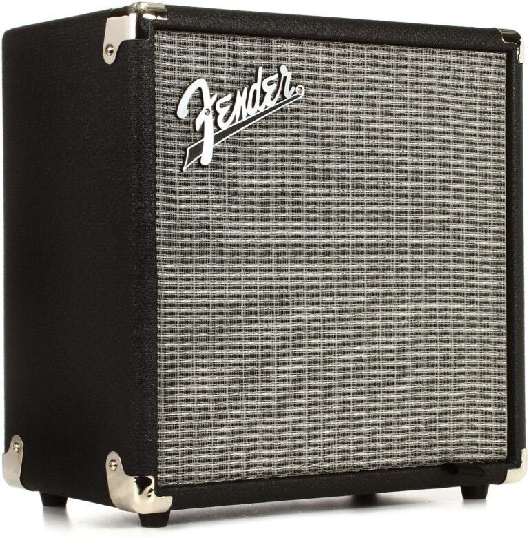 Black Fender guitar amplifier with silver grill and logo