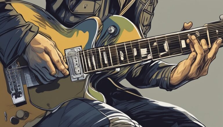 Illustration of a person playing a yellow and green electric guitar