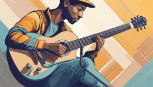 Illustration of a Black man playing an acoustic guitar, stylized art