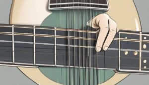 Close-up of a hand playing a twelve-string guitar