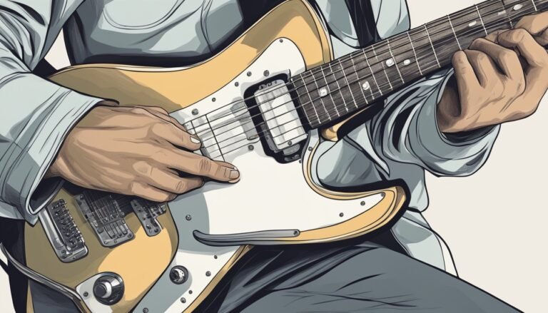 Illustration of a person playing a yellow and white electric guitar