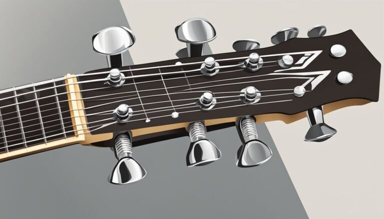 Close-up of a guitar headstock with tuning pegs and strings