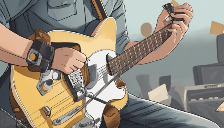 Person playing a yellow electric guitar, close-up illustration