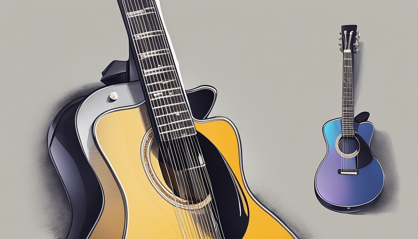 A guitar with a capo clamped on the neck, creating a higher pitch when played