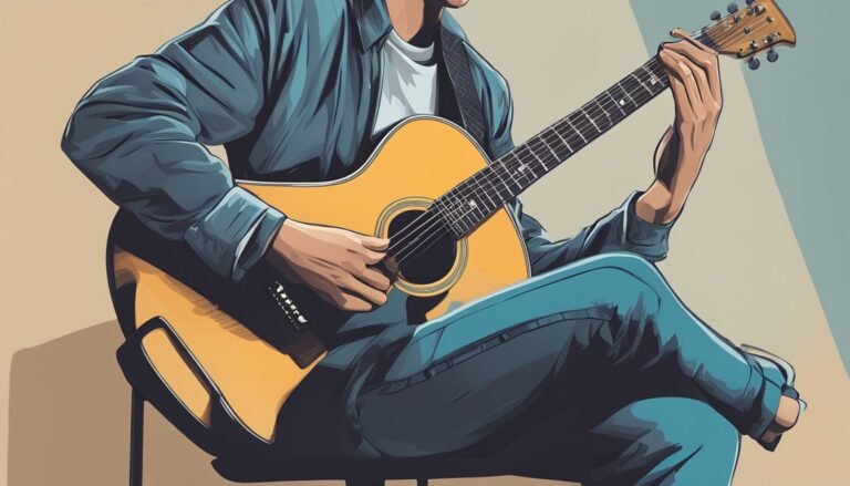 Illustration of a person playing an acoustic guitar, sitting down