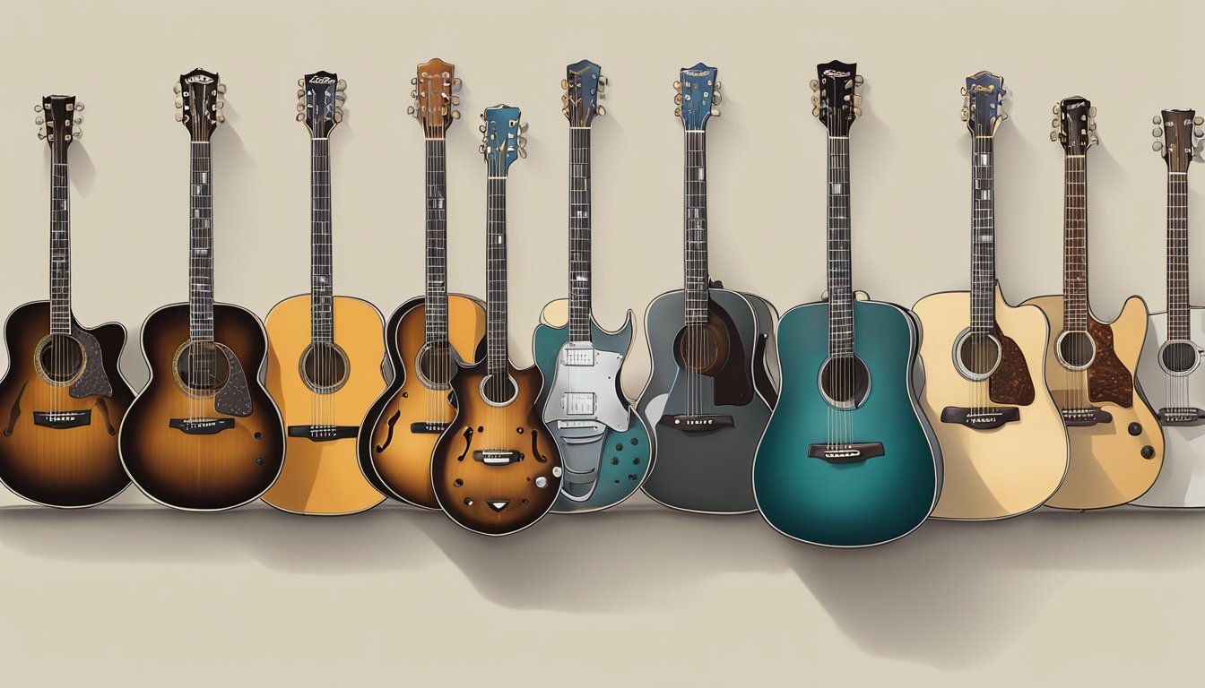 Zach Bryan's guitar arsenal: a collection of various guitars, including a vintage acoustic and a sleek electric model