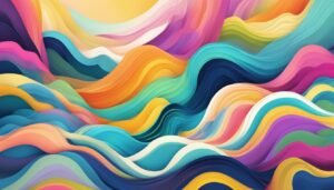 Abstract colorful wavy lines and shapes in vibrant shades