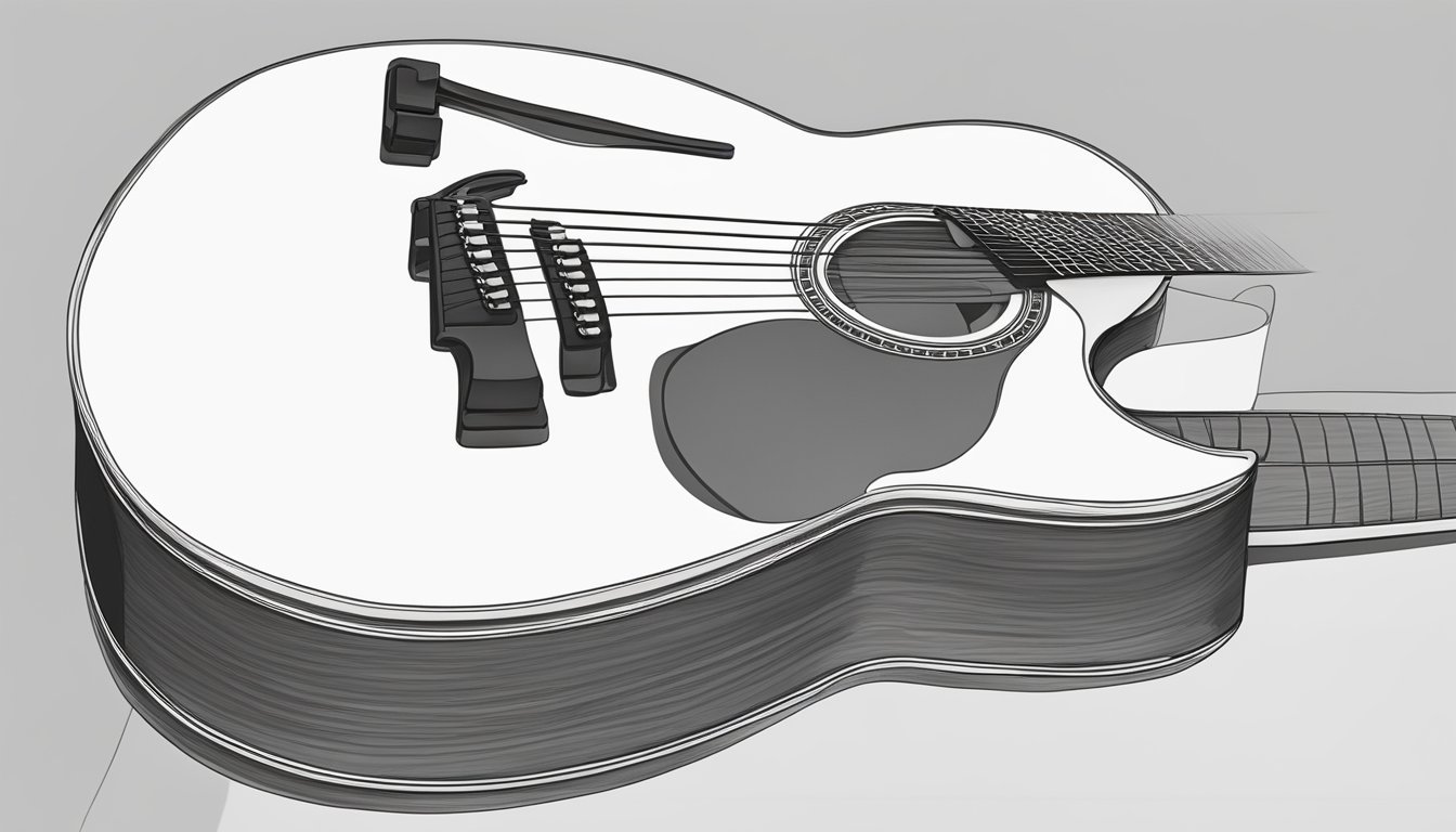 A guitar resting on a stand, with six taut strings, ready to be played