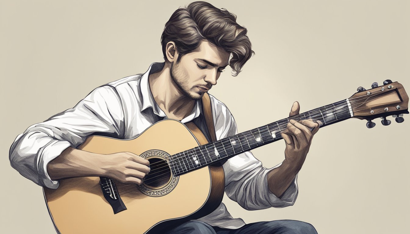 A handless figure tuning a guitar by ear