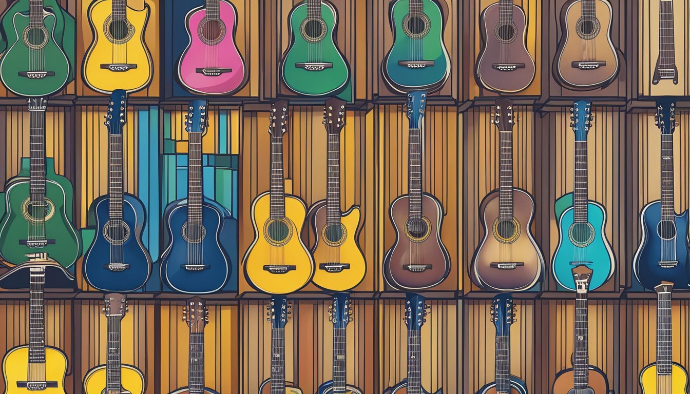 A display of various guitar strings in different packaging, prices visible