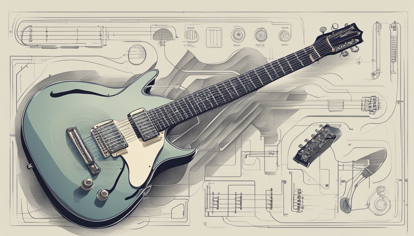 A guitar with six strings, being played using various techniques